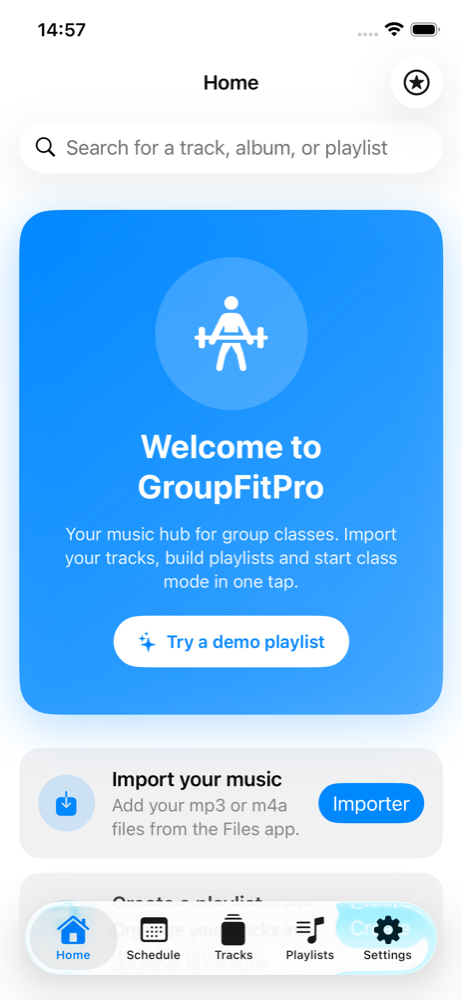 GroupFitPro home screen on iPhone